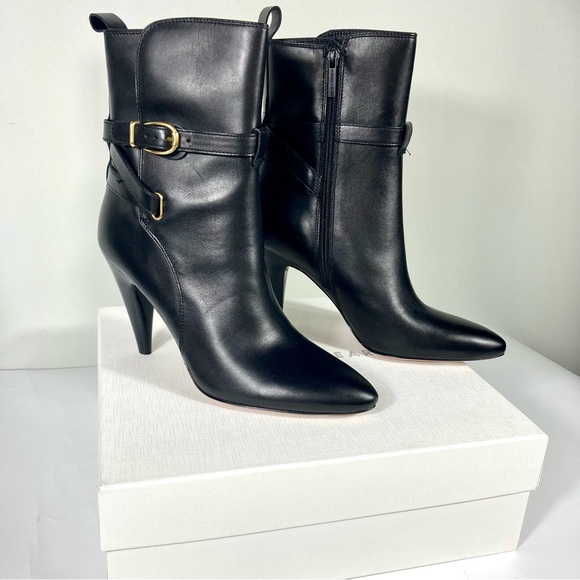 NWB Veronica Beard Sohelia Black Strap Leather High Heel Ankle Boots Bootie - Picture 9 of 17